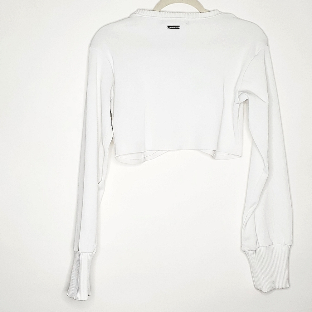 Maniere De Voir Ribbed Crop Top Size 16 White Long Sleeve Pullover Baddie Spring - Picture 5 of 12